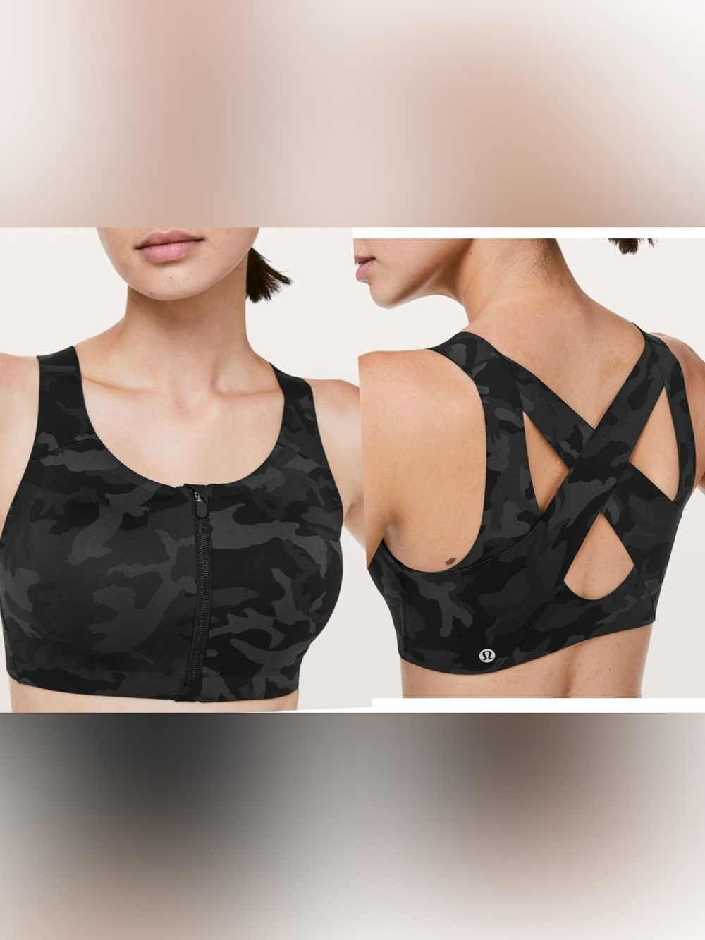 Lululemon Enlite Bra Zip Front High Support Size 34DD Black Camo Running Gym NEW